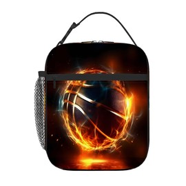 Pardick Watercolor Basketball Tote Lunch Box Insulated Lunch Bag Tote Cooler Freezable Meal Prep Bag Waterproof Leakproof Cooler Lunch Container For Picnic Office