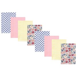 Hudson Baby Cotton Poly Flannel Burp Cloths Multipack, Pink Blue Pretty Floral 8-Pack, One Size