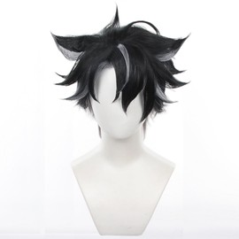 Servelove Character Cosplay Wig For Game Characters Black Grey Mix Short Wig Costume Wigs Unisex Anime Play Halloween Christmas Party