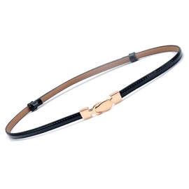 Diyafas Women Skinny Leather Belts Adjustable Thin Waist Belt for Dress Jeans Waist Strap, Black, One Size