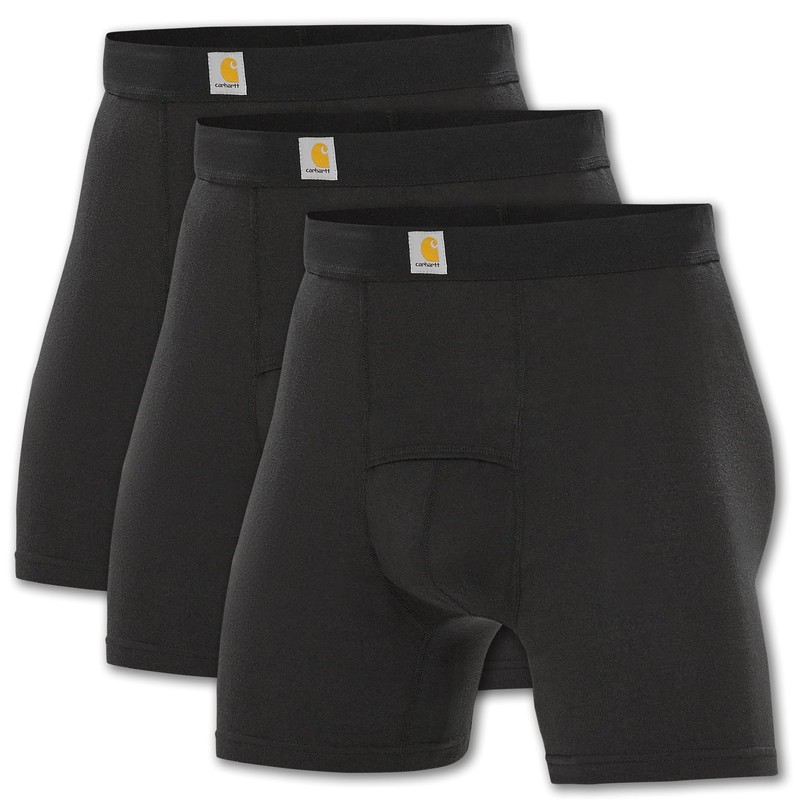 Carhartt Men's Stretch 5” Boxer Brief 3 Pack, Black, Large