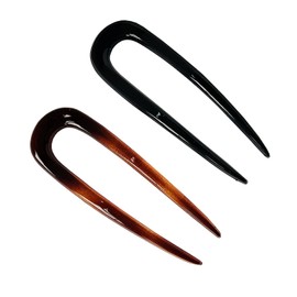 Parcelona French Paris Set of 2 Tortoise Shell Brown Black Celluloid Chignon Bun Hair Updo U Sticks Pins for Bun
