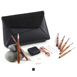 Knitter's Pride/KnitPro Mellow Crochet Hook Set – Mother’s Day Gift Set 7 pcs Walnut Handles & Copper Hooks, Wool Needle Scissors Tape Measure, 10 Stitch Markers – 3,3.5,4,4.5,5,5.5,6mm