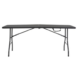 CoscoProducts Deluxe 6 foot x 30 inch Fold-in-Half Blow Molded Folding Table, Black
