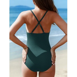 Summer Mae Maternity Swimsuit One Piece Bathing Suit Button Neck Cross Back Green XX-Large