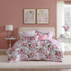 Betsey Johnson - Comforter Set, Super Soft Plush Bedding with Matching Sham & Throw Pillow, Charming Room Essentials (Vintage Floral Pink, Twin)
