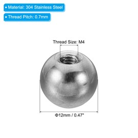 PATIKIL Nuts Button 5 Pack M4 Internal Thread 12 mm AD 304 Stainless Steel Round Ball Screw Cap Cover for Lighting Furniture DIY Decoration Silver