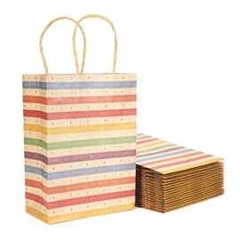 Mamfous 12 Reusable Kraft Paper Gift Bags 8.27x5.91x3.15 Inches - Birthday Party Favor Bags with Handles for Kids(12PCS Colorful Birthday)