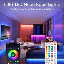 httpsmp Led Neon Rope Lights,60FT Flexible Strip Light Control with App/Remote,Multiple Modes Led Rope,IP67 Outdoor Waterproof,Music Sync Light Strip for Bedroom
