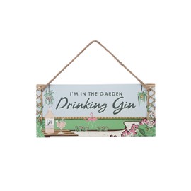CGB Giftware ‘I’m In The Garden Drinking Gin’ Hanging Sign |Wall Door | Garden | Blue Green | Gift For Him | The Potting Shed Item No: GB06316
