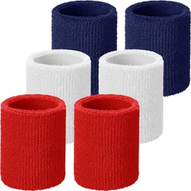 Willbond 6 Pcs Wrist Sweatbands Sports Wristbands for Competitions Absorbent Sweatbands for Basketball Tennis Football Running Working(Red, White, Navy Blue)