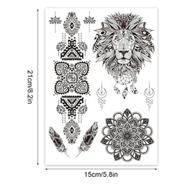 DAWRIS 6 Sheets Black Temporary Tattoo Stickers for Women Girls, Art Stickes, Mandala Lotus Flower Tattoo Stickers, Body Fake Tattoo Stickers