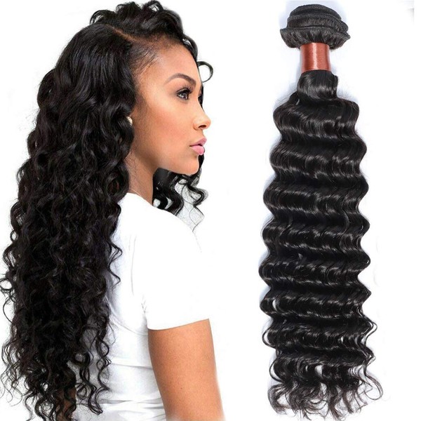 BLACKMOON HAIR Brazilian Virgin Hair Deep Wave Bundles One Bundle Unprocessed Virgin Human Hair Extension Deep Curly Hair Weave Natural Color(20 Inch)