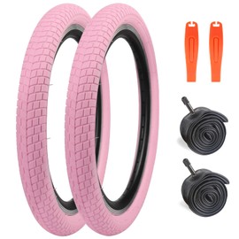 WEEROCK 20 Inch Pink Kid Bike Tire Girls' Bicycle Tires 2 Pack Colorful Tires with Inner Tubes Foldable Replacement Tyres for 20" Kid Child Bike BMX MTB