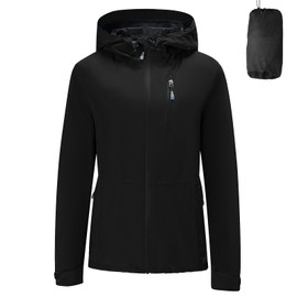 FARVALUE Women's Rain Jacket Waterproof Lightweight Packable Raincoat with Hood Outdoor Active Windbreaker Black Large