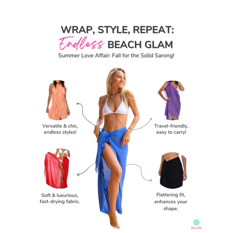SHU-SHI - Women's Beach Sarong/Pareo - Wear Over Swimsuits, turquoise
