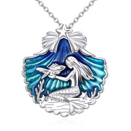 VONALA Mermaid Necklace 925 Sterling Silver little Mermaid Shell Pendant Necklace Beach Ocean Jewellery Gift For Women Lover (Mermaid)
