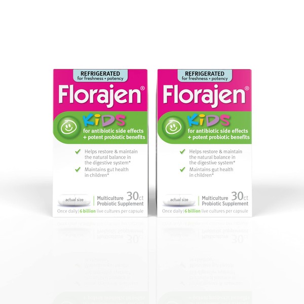 Florajen Kids Probiotics, Daily Gut Health & Immune Support Supplement, Constipation and Bloating Relief, 60 Capsules (Refrigerated)