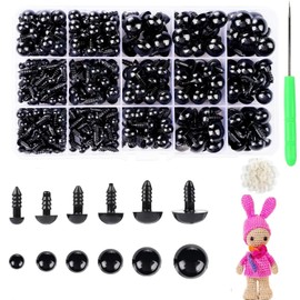 Leanockesa 350 pcs Plastic Safety Eyes Black with 350pcs washers for Crochet Crafts and one Crochet (6 Sizes)
