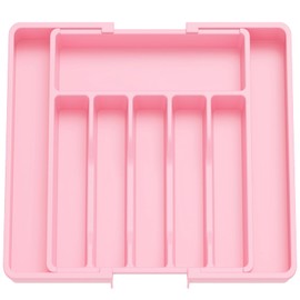 Lifewit Silverware Drawer Organizer, Expandable Utensil Tray for Kitchen, BPA Free Flatware and Cutlery Holder, Adjustable Plastic Storage for Spoons Forks Knives, Large, Pink