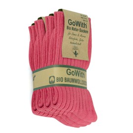 GoWith 4 Pairs Unisex Natural 97% Cotton Crew Socks, Comfy Cozy Breathable Seamless Casual Socks for Men & Women, Fuchsia, Small, Model 3014