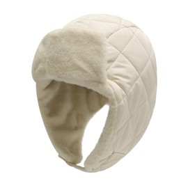 ZLYC Women Fleece Lined Winter Hat Windproof Synthetic Down Earflap Beanie Snow Cap, Solid Cream White