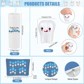 Skylety 3 Pcs Nurses Week Gifts Dental Assistant Hygienist Appreciation Gift 16oz Tumbler with Lid Cute Teeth Makeup Bag Stress Toy Employee Thank You Dentist Coworker Nurse Student Graduation(White)