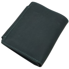 myledershop Full Cowhide Leather Women's Portrait Format Wallet/Purse with Outer Latch and RFID & NFC Protection Including Sewing Kit, Without embossing, dark green, Modern