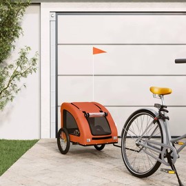 vidaXL Pet Bike Trailer - Orange, Oxford Fabric and Iron Frame, 53.9"x26.8"x28.3", Zippered Doors, Mesh Windows, Reflectors, Flag