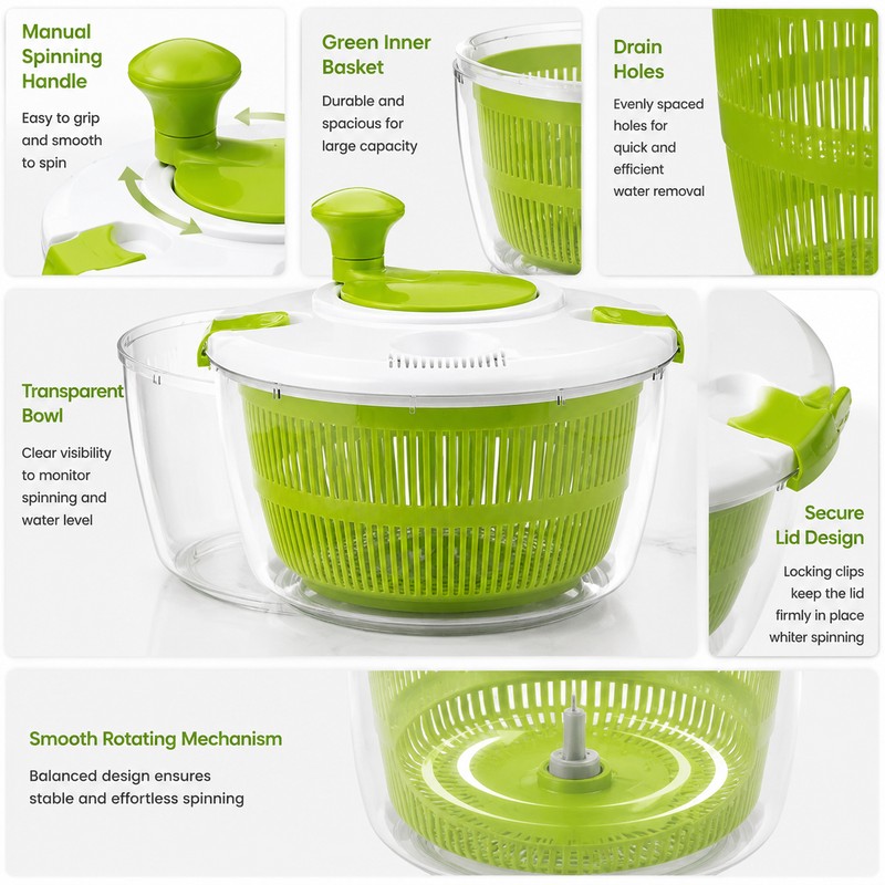 Manual Salad Spinner for Washing & Drying Vegetables – Large
