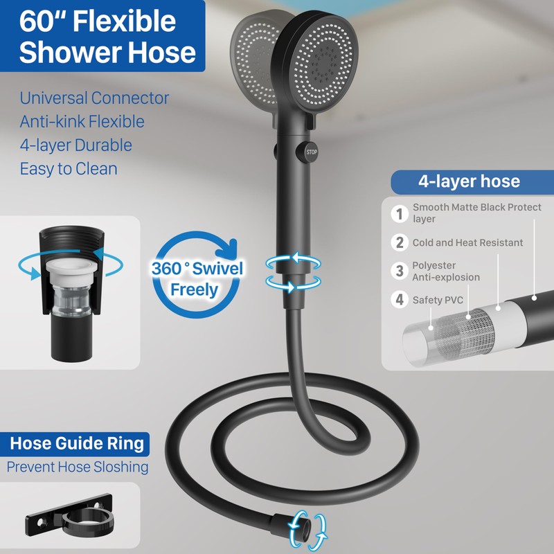 RV Shower Head with Hose, High Pressure Shower Head with