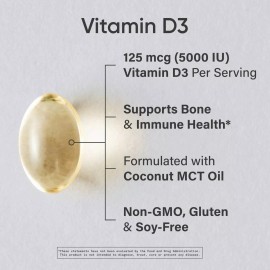 Vitamin D3 5000 IU with Coconut MCT Oil - High Potency Vitamin D Supplement