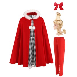 Togake Costume for Adult Women Girls Christmas Dress with Blonde Wig Cosplay Party Suit Outfit Red Cape L/XL