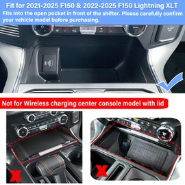 Center Console Compartment Cover for Ford F150 Accessories 2021-2024 2025/Lightning XLT PRO 2022-2025 Interior Hidden Panel Secret Pocket Lid USB Hole (Fits The Open Pocket in Front of The Shifter)