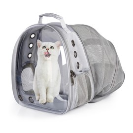 Cat Backpack Carrier Expandable Ventilate Transparent Pet Dog Backpack for Large Cats Hiking, Travel, Outdoor, Airline-Approved Space Capsule Backpack(Grey)