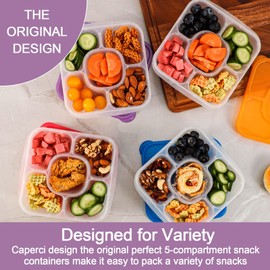 Caperci Original Lunchable Snack Containers - Bento Snack Boxes with 5-Compartment, Reusable Food Containers for School, Work and Travel, BPA-Free, Set of 4 (Classic)