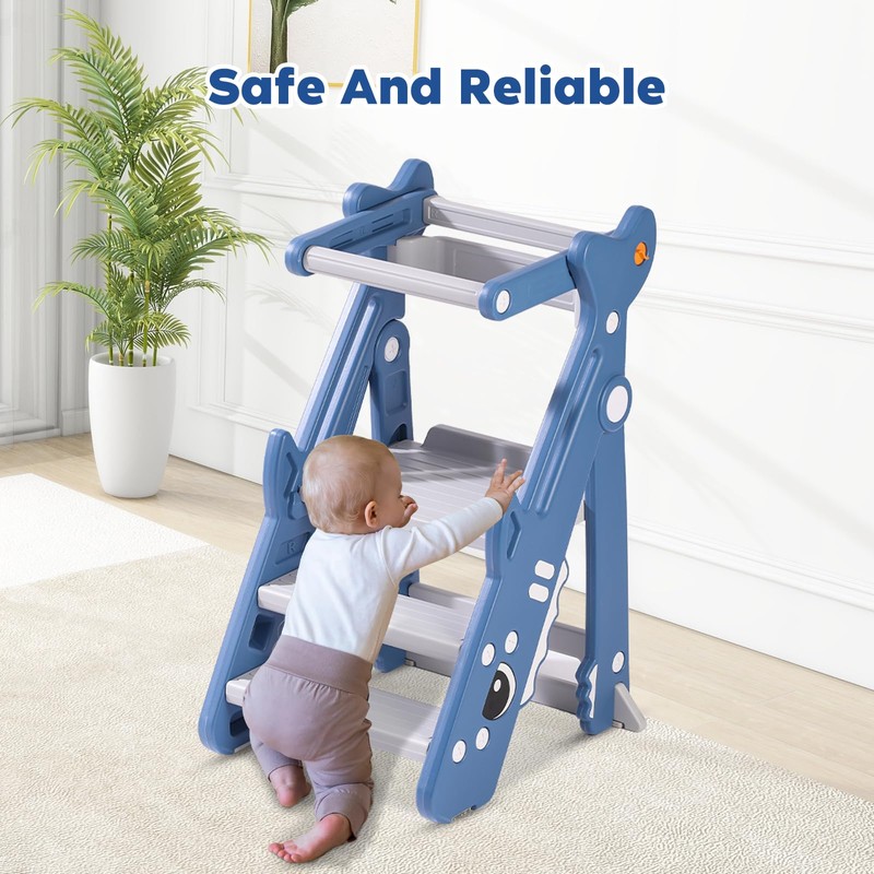 Dollate Foldable Adjustable Toddler Step Stool with Safety Rail, Anti-Slip
