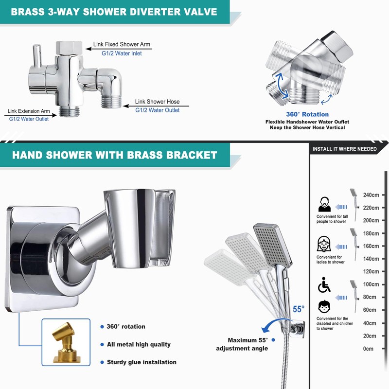 10" High Pressure Rainfall Shower Head with Handheld Combo, Upgrade