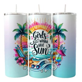 Unbranded Girls Just Wanna Have Sun Summer Vibe Ocean Beach 20oz Tumbler Travel Insulated