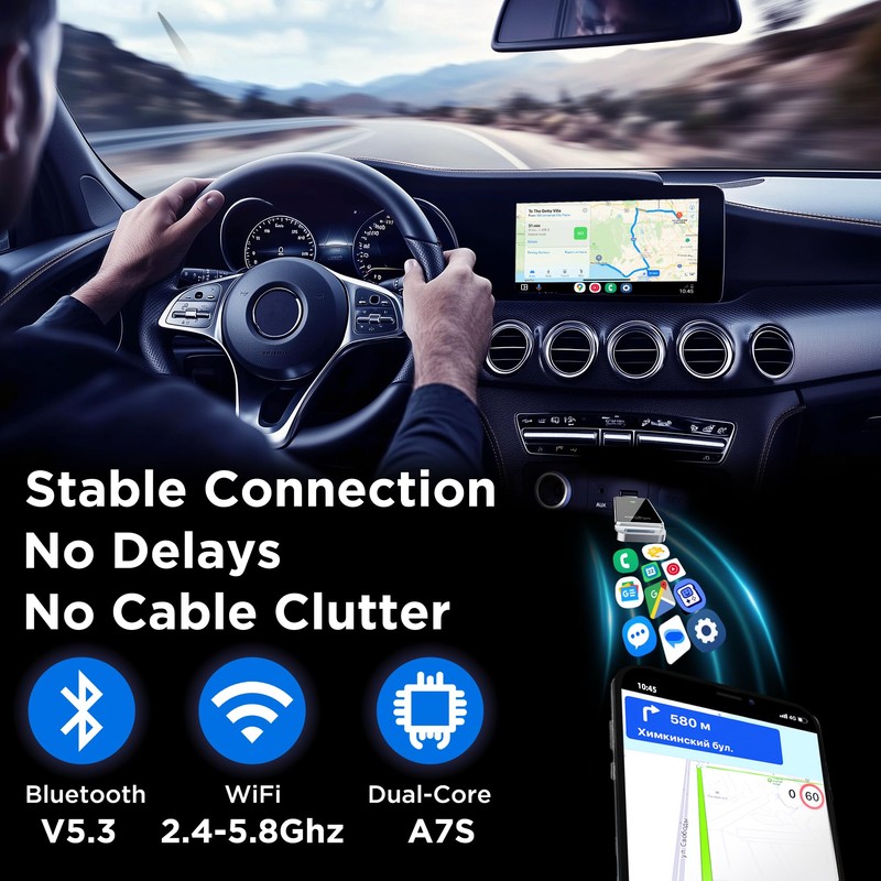 vnilrgle Android Auto Wireless Adapter, Convert Factory Wired to Wireless,