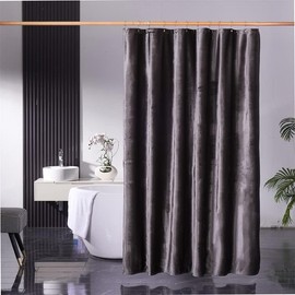 HYAWGE Velvet Dark Grey Shower Curtains for Bathroom,260 GSM Heavy Duty Fabric Luxury Shower Curtain with Hooks, Thicken, Washable, Waterproof for Hotels, Bathtubs, 72 x 72 inches