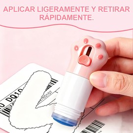 3 Piezas Corrector de Papel Térmico 2 en 1 con Abridor de Cajas, Borrador de Datos para Etiquetas de Envío, Recibos y Facturas, Protector de Privacidad, 10 ml c/u, Rosa Huella de Gato