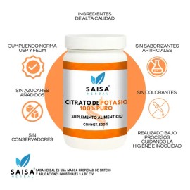 Citrato De Magnesio Y Citrato De Potasio 500 gramos cada uno Suplemento Alimenticio en polvo Saisa Herbal Sin sabor Alta biodisponibilidad Apoyo del s