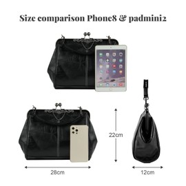 LUI SUI Frauen Retro Handtasche, PU Leder Geldbörse Vintage Top Griff Tasche Kiss Lock Crossbody Umhängetasche für Damen