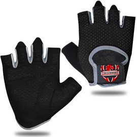 FIGHTSENSE Workout Gloves for Men Women, Weight Lifting Gloves with Non-Slip Silicon Padded Palm, Breathable, Lightweight Exercise Gym Gloves for Weightlifting Powerlifting Cycling Rowing (Gray, M)