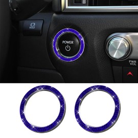 RGOAANC 2PCS Crystal Rhinestone Car Engine Start Stop Decoration Ring, Anti-Scratch Key Ignition & Knob Bling Ring, Car Accessories Sparkling Push Start Button Sticker for Car (Blue, 2PCS)