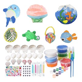 TGFIX 60-Piece Shells Painting Craft Set for Children Shell for Crafts with Acrylic and Bright Colours Clay DIY Craft Creative Set Gifts for Boys Girls 5 6 7 8 9 10 11 12 Years