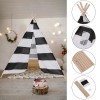 nic-473109 White Black Striped Kid Teepee Portable Canvas Tent Foldable