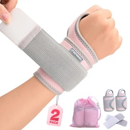 Carpal Tunnel Wrist Brace for Right Left Hand 2 Pack, Wrist Support Wraps for Women Men, Adjustable Wrist Brace for Tendonitis, Arthritis, Weightlifting, Sports, Day Night Support, Pink