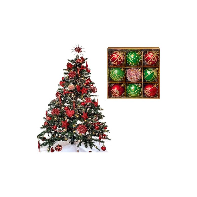 UKDD® Set of 9 Premium Baubles Luxury Christmas Tree Bauble